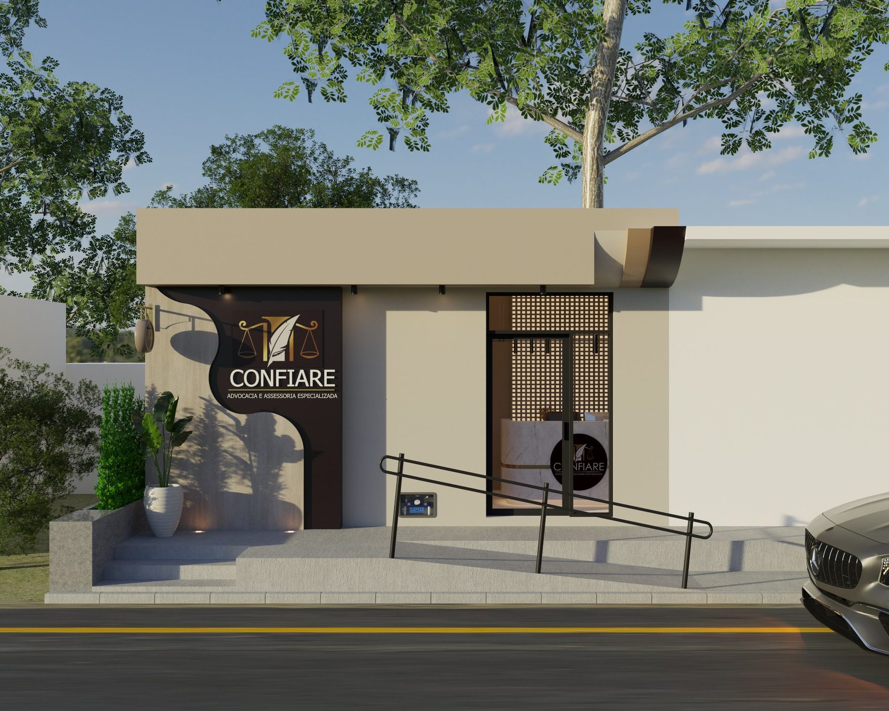 Render da fachada comercial Confiiare